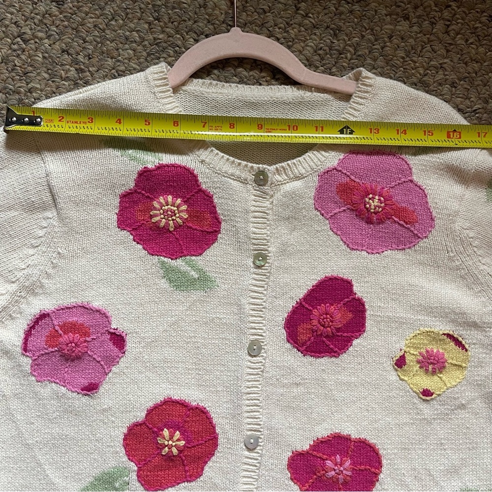 Vintage Floral Knit Cardigan Cream Pink Flowers Cottagecore Women’s L - Picture 10 of 10